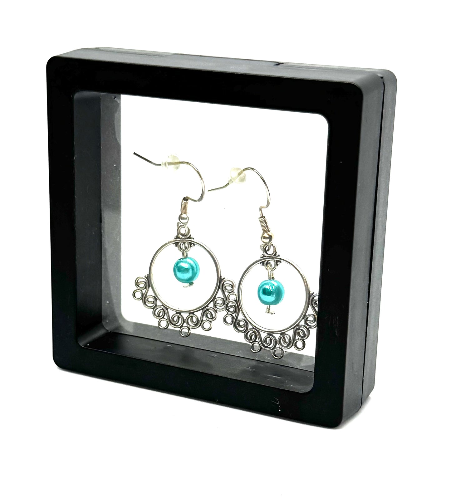 #2 Turquoise Chaos Orbit Earrings – FDSS Handmade Silver Swirl Dangles