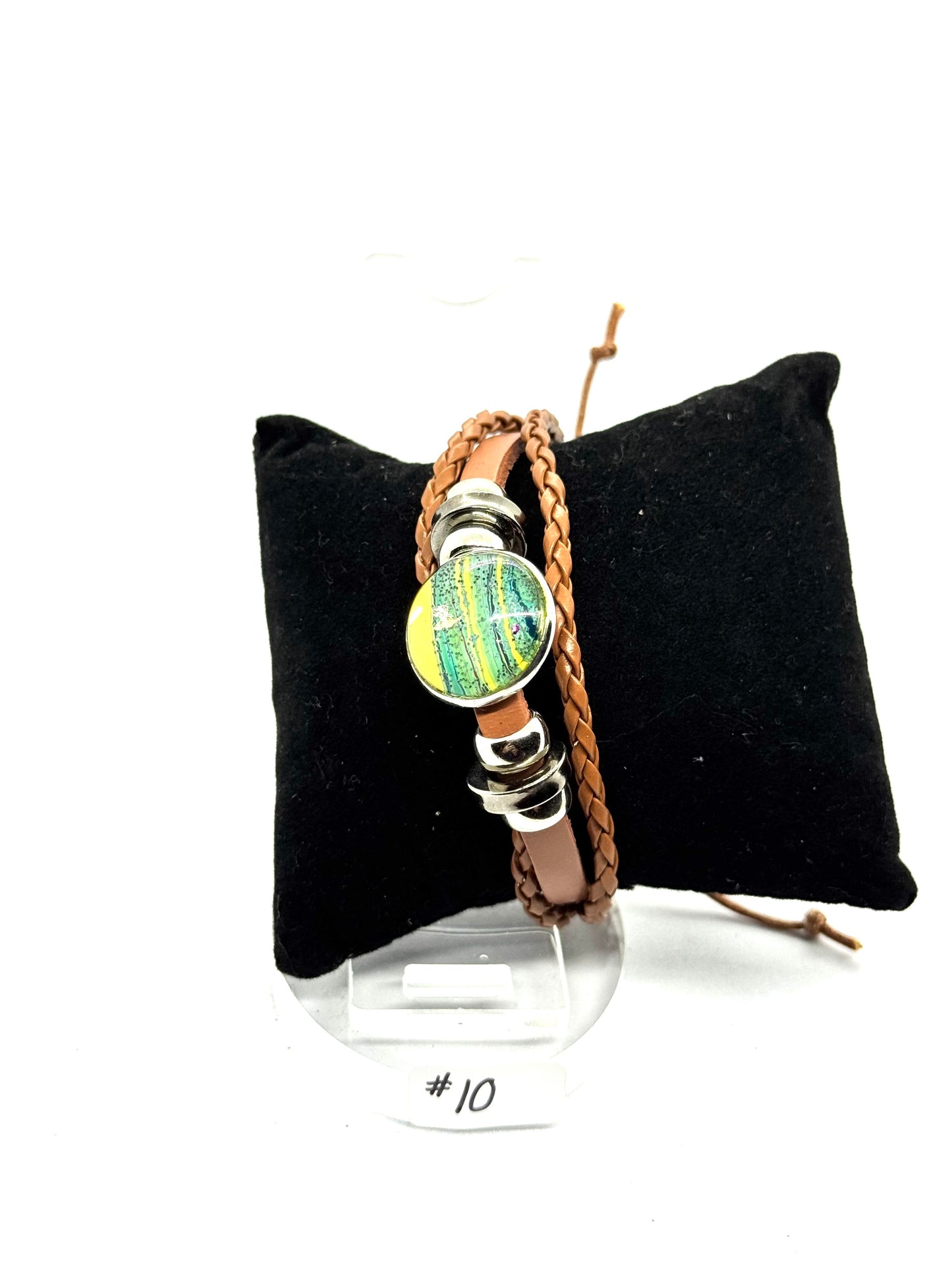 #10 FDSS Toxic Glow Leather Wrap Bracelet — Green Chaos Glass Dome | Handmade One-of-One Statement Jewelry | Earthy Dark Aesthetic Wrist Armor
