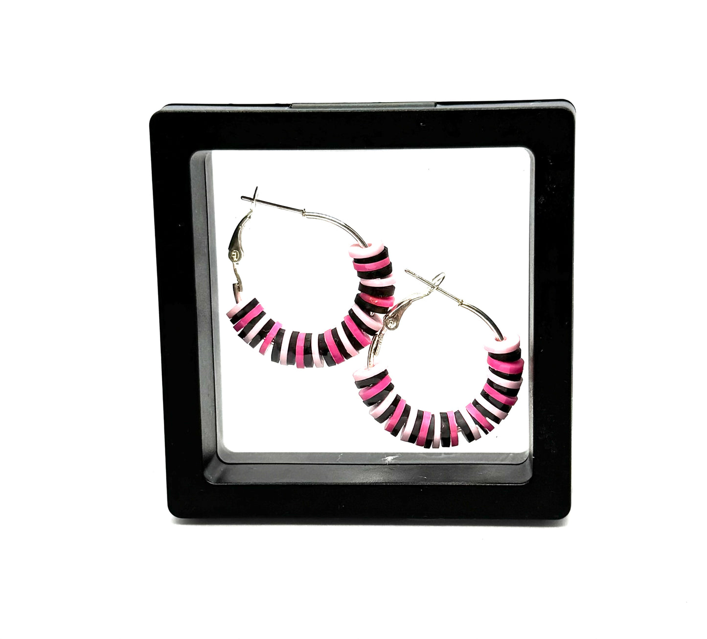 #10 Hot Mess Energy Hoop Earrings – Pink & Black Beaded Hoop Earrings