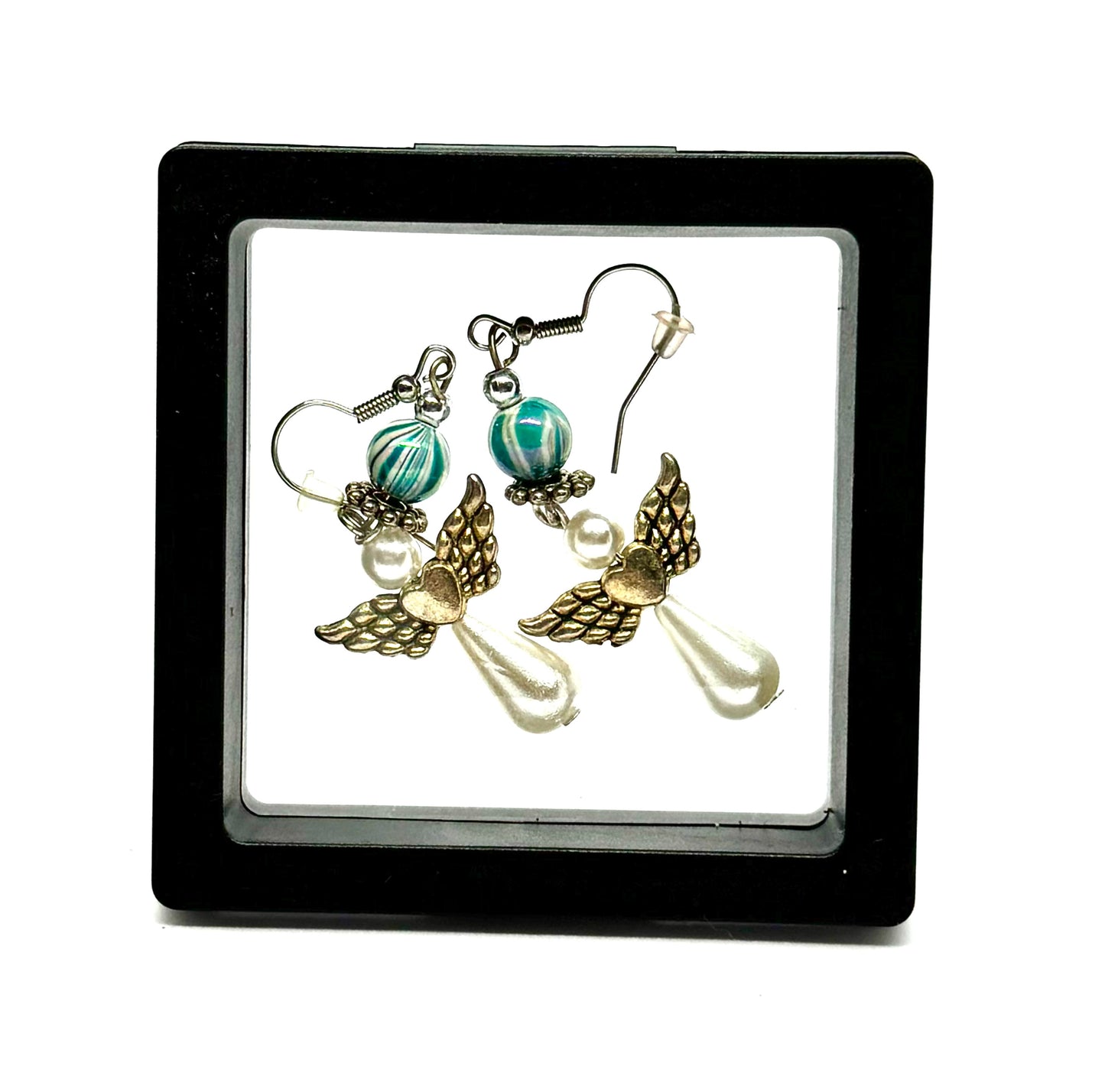 #23 Chaos Guardian Earrings – Handmade Angel Wing & Pearl Dangle Earrings