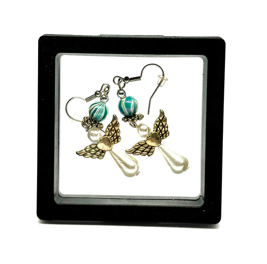 #23 Chaos Guardian Earrings – Handmade Angel Wing & Pearl Dangle Earrings