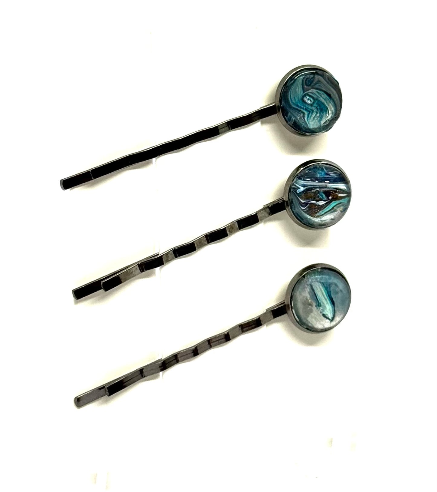 The “Emotionally Invested in the Tide” Handmade Bobby Pin Set – Ocean Swirl Abstract Hair Pins (Set of 3)