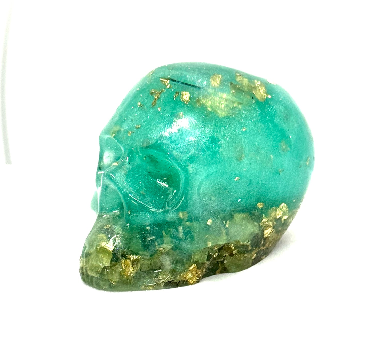 “Ocean Poison” Teal & Gold Skull – Resin Chaos Piece