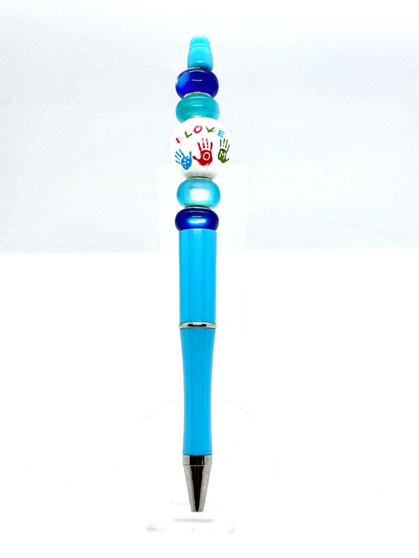 Blue “I Love Mom” Beaded Pen