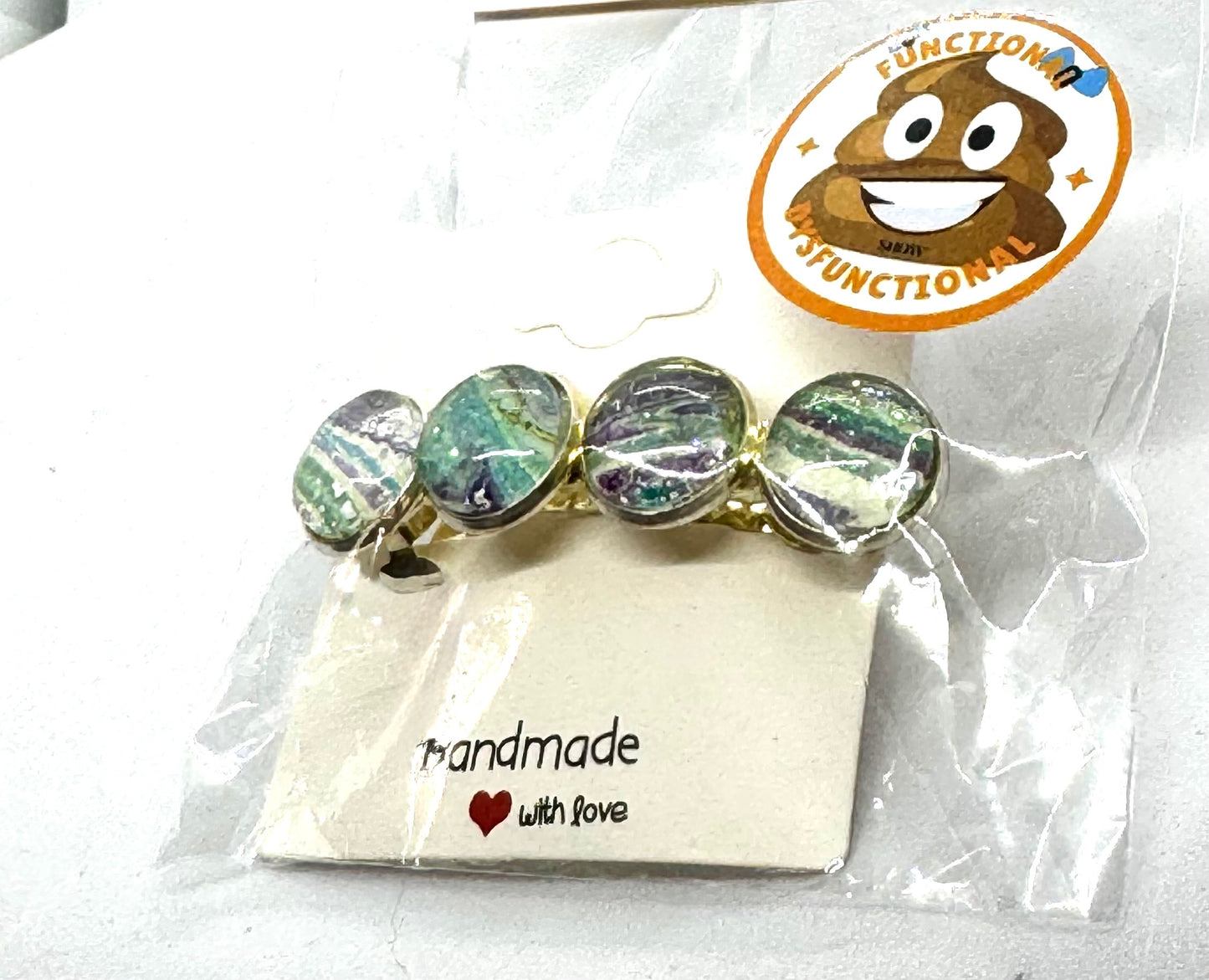 #1 Forest Mood Swing Barrette – Green & Purple Resin Disc Hair Clip
