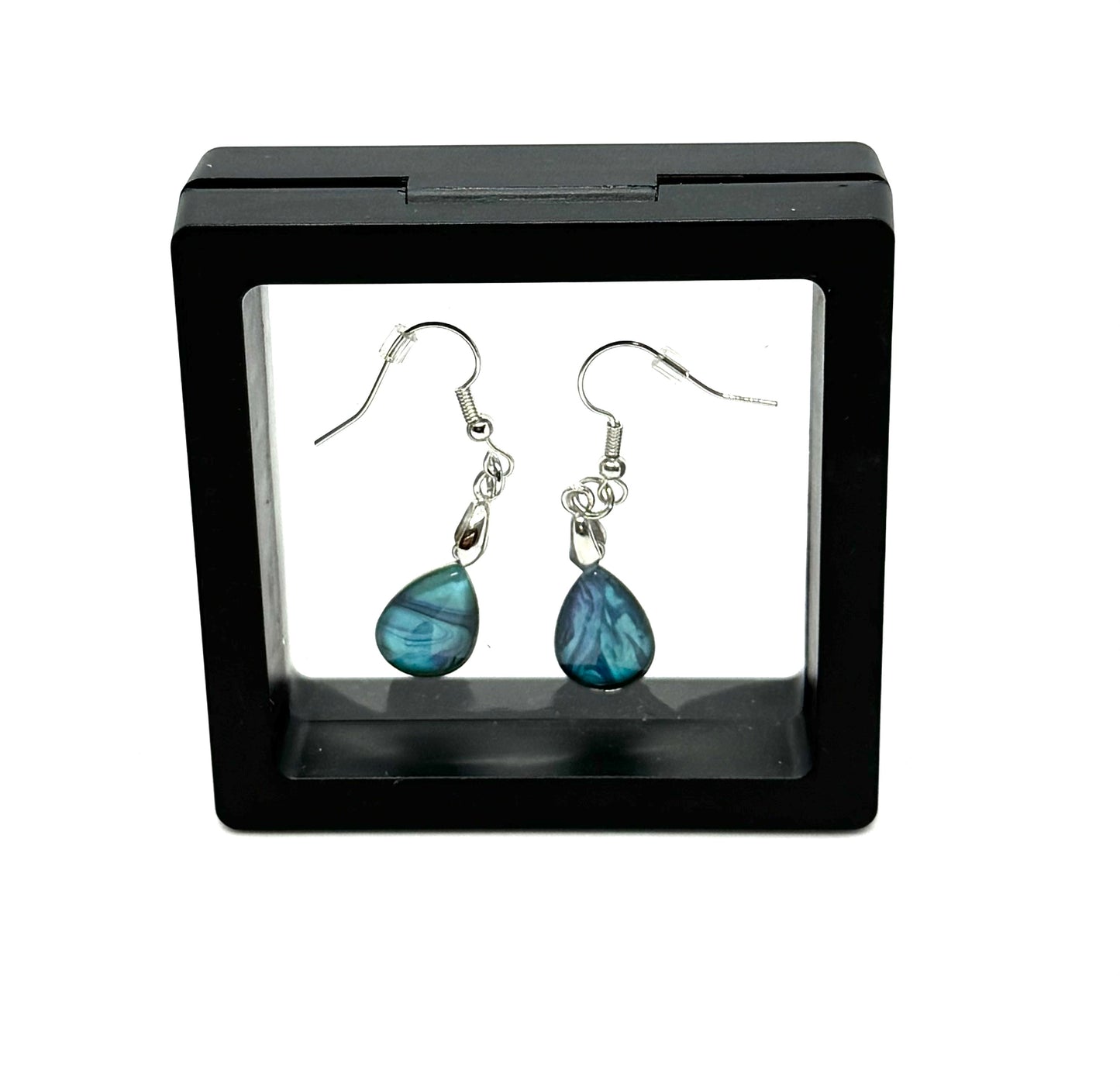 #19 Mermaid Mood Swing Glass Dome Earrings – Handmade Acrylic Paint Pour Teardrop Dangle Earrings