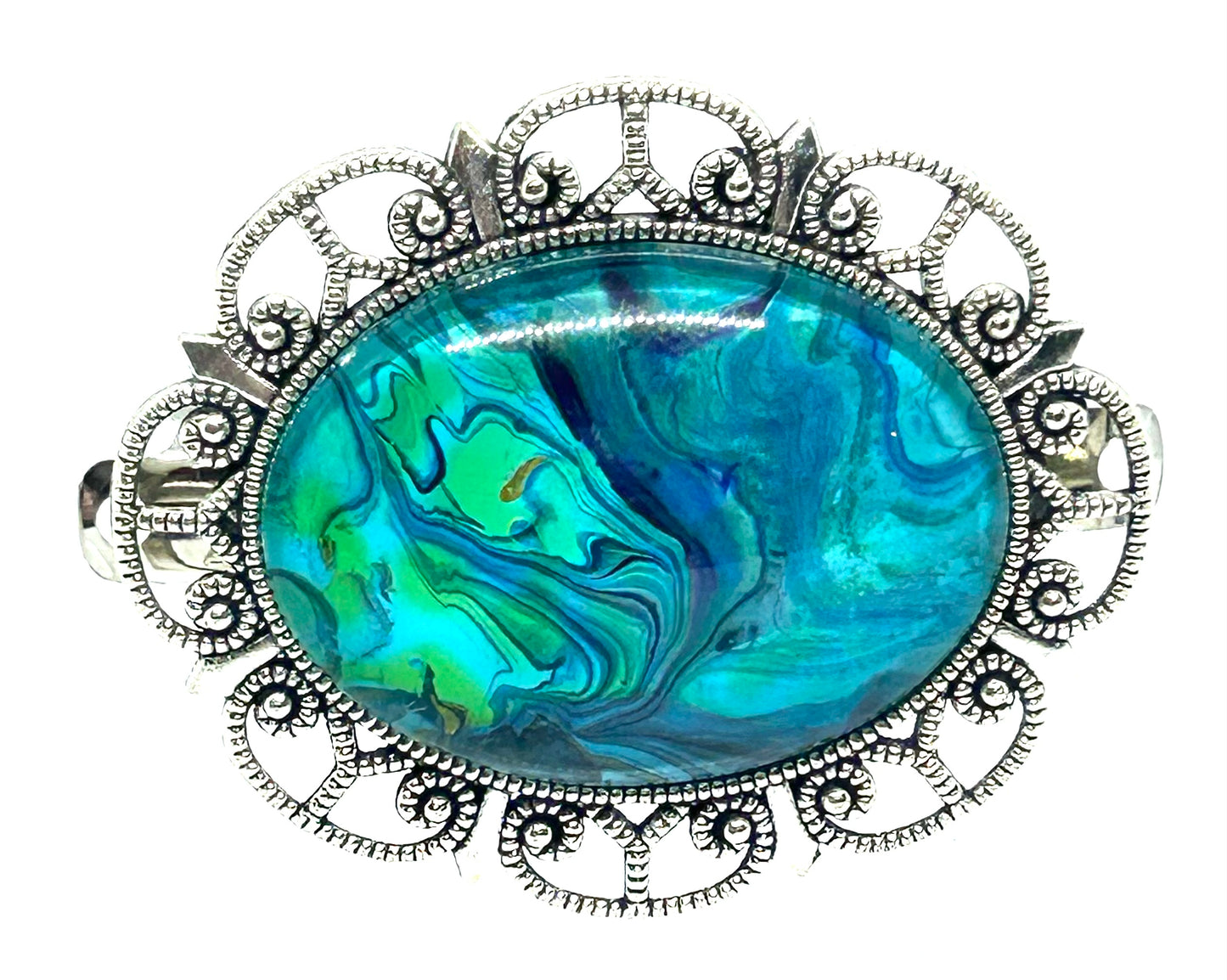Abstract Paint Pour Hair Barrette | Handmade Metal & Glass Hair Clip