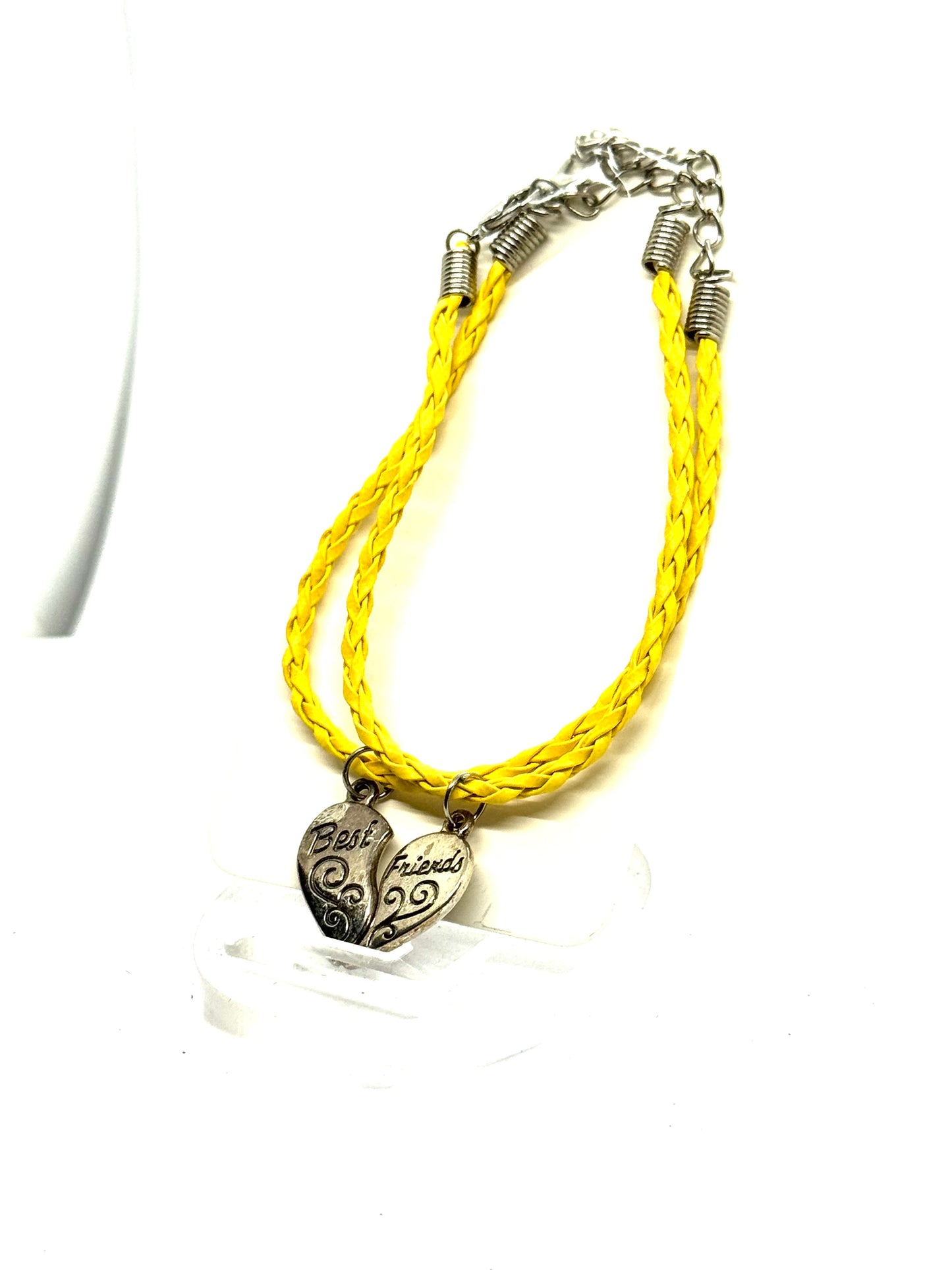 #1”Best Friends But Make It Chaos 💛 | Handmade Yellow Braided Bracelet | Split Heart Charm | Matching Friendship Jewelry | FDSS One-of-a-Kind”