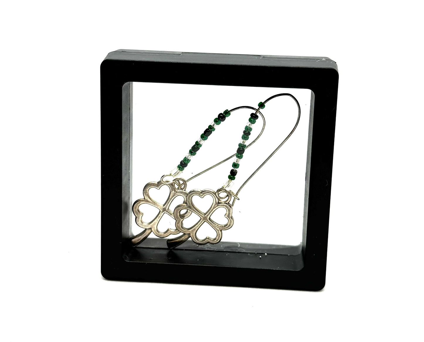 #6 Lucky Little Chaos Shamrock Earrings – Green Beaded Clover Dangle Earrings
