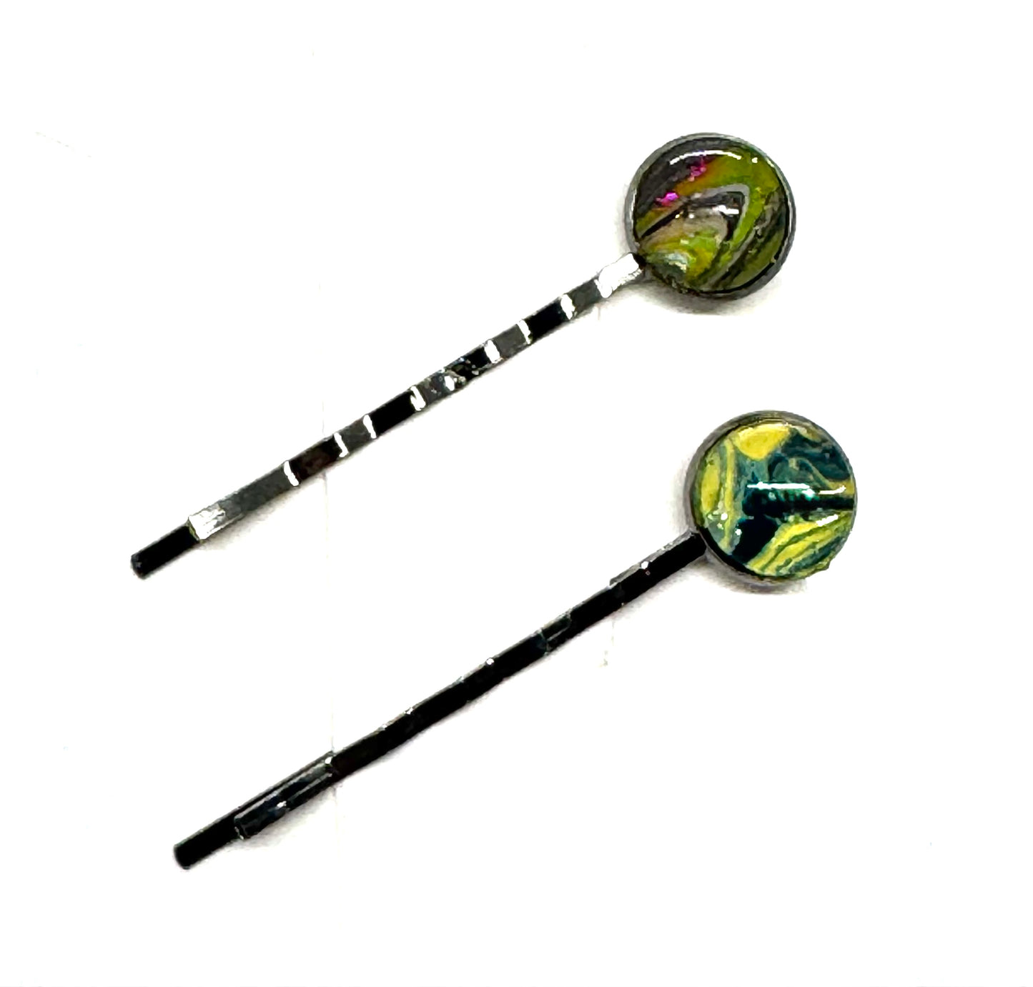 #1 Sun Toxic Bobby Pins – Yellow & Green Swirl Set (2pc)