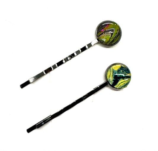 #1 Sun Toxic Bobby Pins – Yellow & Green Swirl Set (2pc)