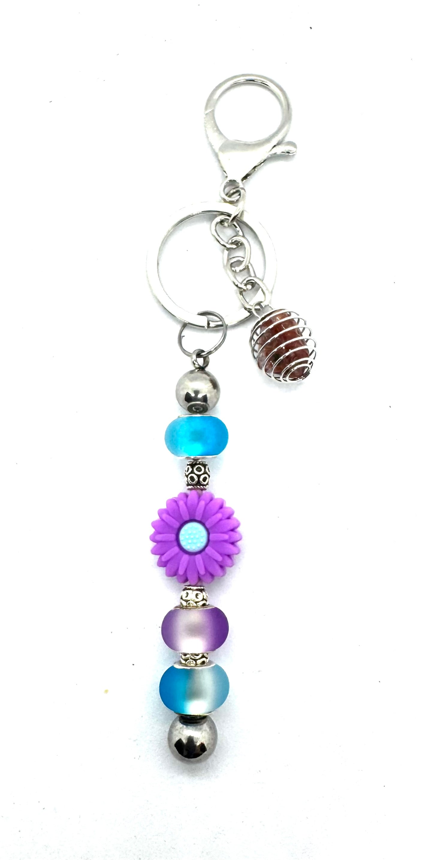 Grow Through the Shit Show | Handmade Purple Daisy & Gemstone Keychain