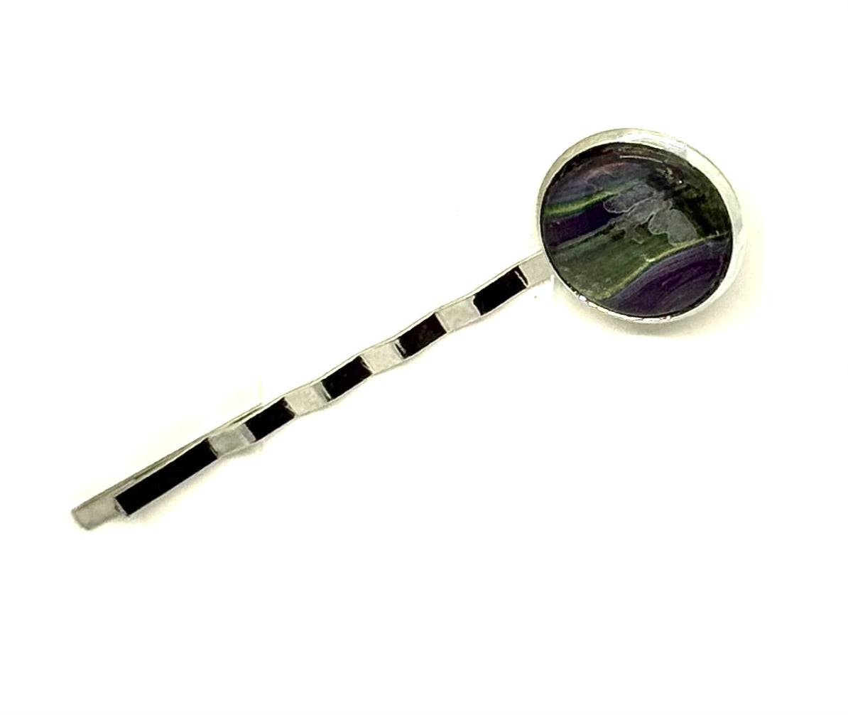 The “I Have My Life Together… Said No One” Handmade Bobby Pin – Purple & Moss Abstract Hair Pin