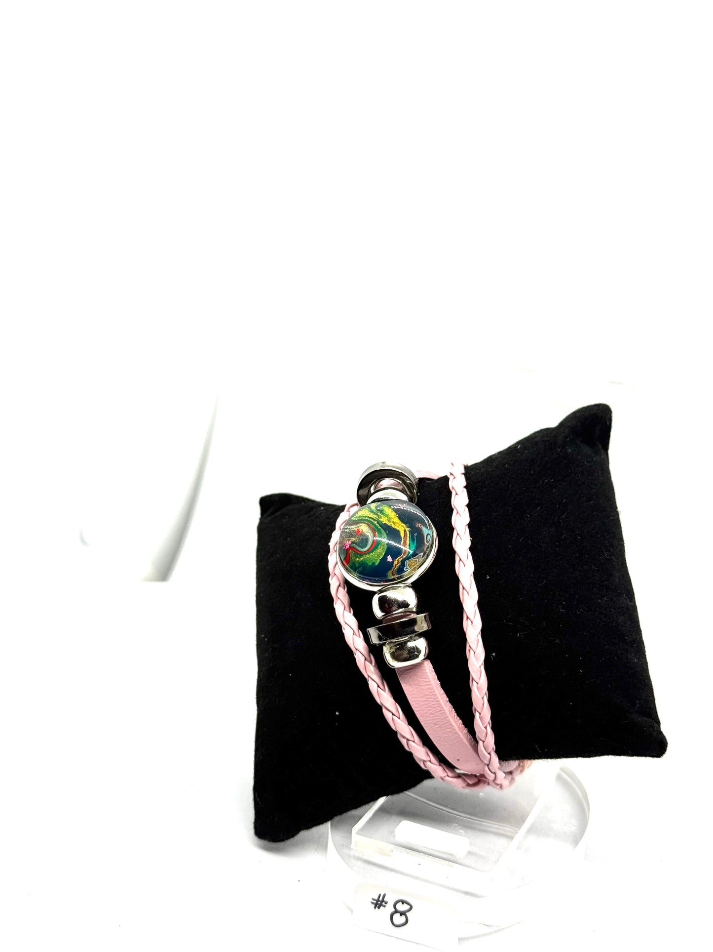 #8 FDSS Chaos Orbit Pink Wrap Bracelet — One-of-a-Kind Paint Pour Statement Piece | Handmade Resin Jewelry