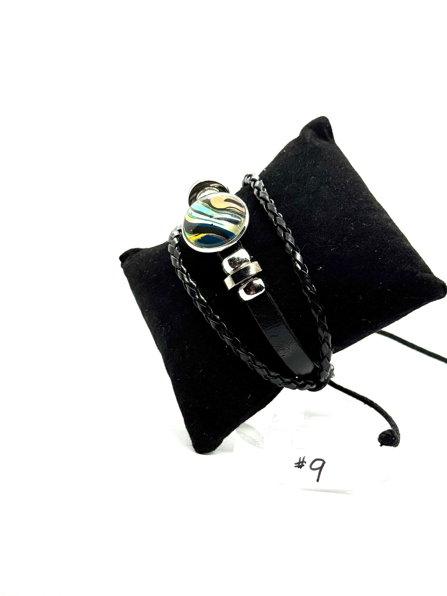 #9 Midnight Chaos Statement Bracelet – Handmade Abstract Resin Wrap Bracelet | One-of-a-Kind FDSS Wearable Art | Dark Aesthetic Leather Wrap Jewelry.
