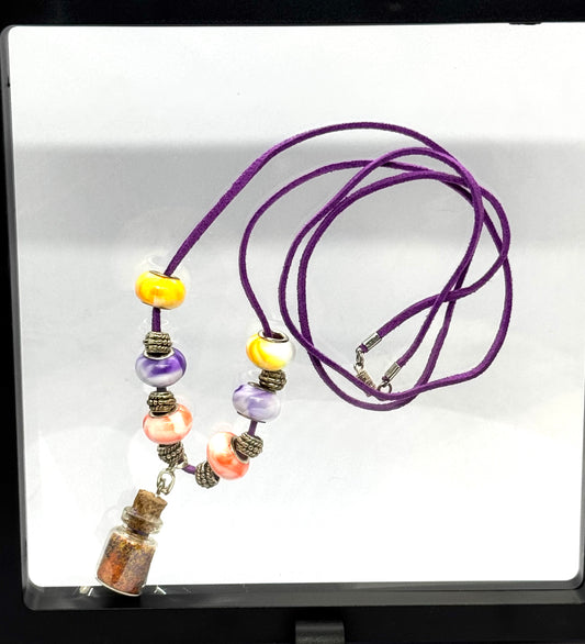 “Mood Swings & Magic Dust” Purple Beaded Necklace | 32” Cord | Screw Clasp | Glitter Bottle Pendant