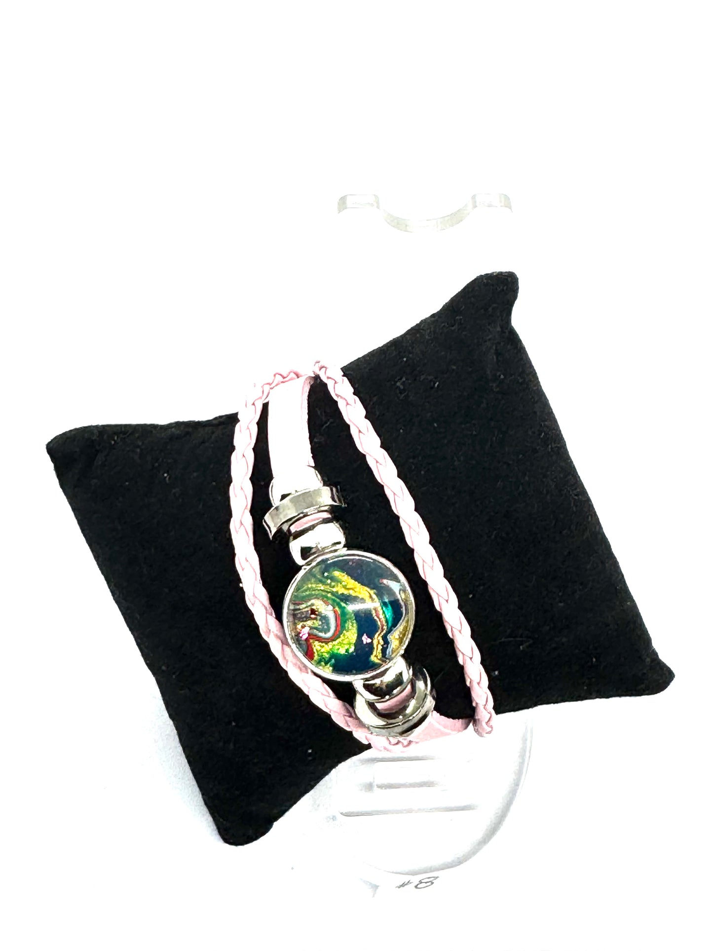 #8 FDSS Chaos Orbit Pink Wrap Bracelet — One-of-a-Kind Paint Pour Statement Piece | Handmade Resin Jewelry