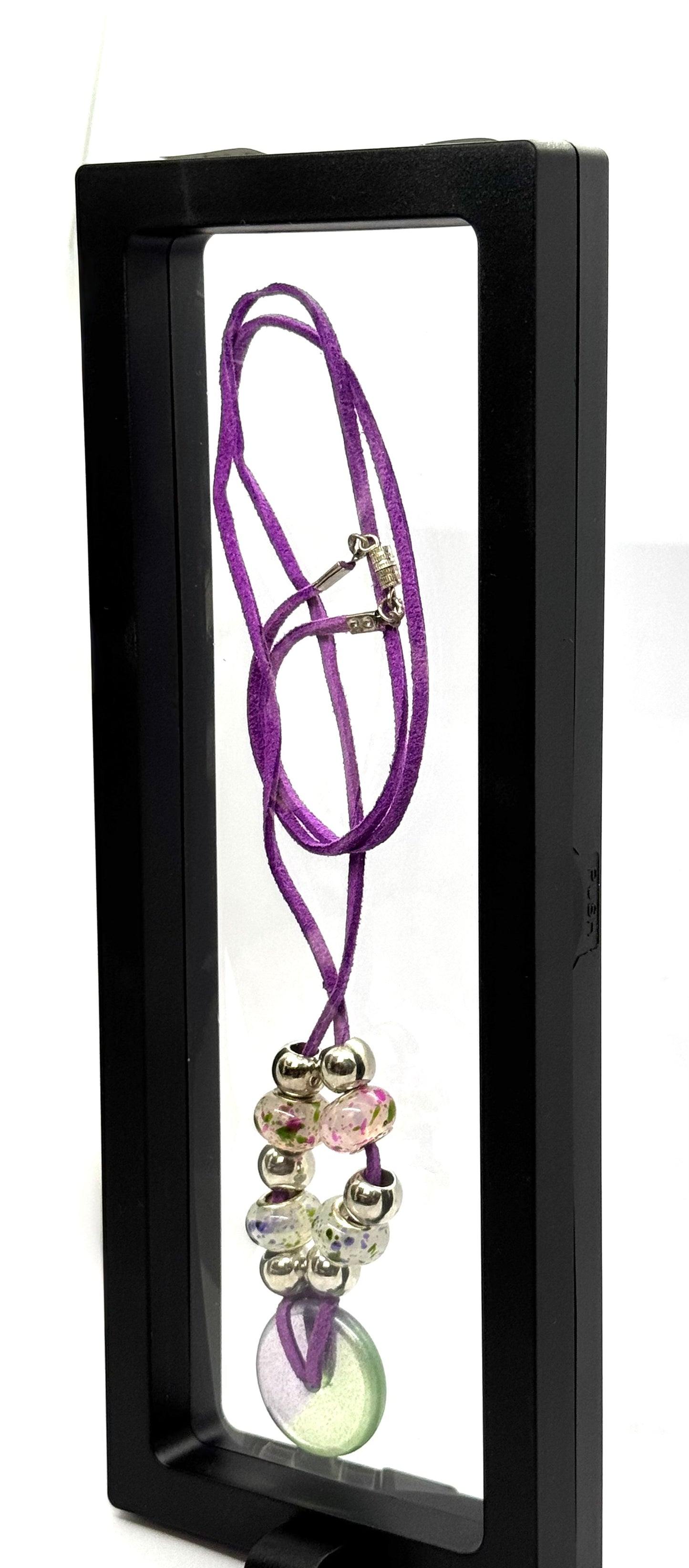 Purple Beaded Pendant Necklace | 28” Cord | Screw Clasp | Handmade Chaos Jewelry