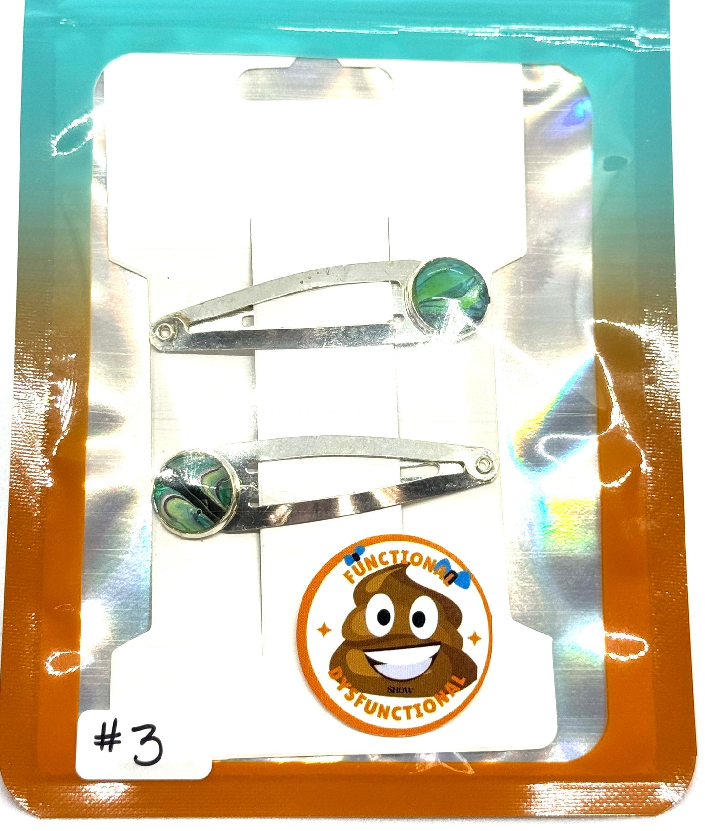 #3 Green Control Issues Snap Clips – Silver Tone Resin Hair Clips (2pc Set)