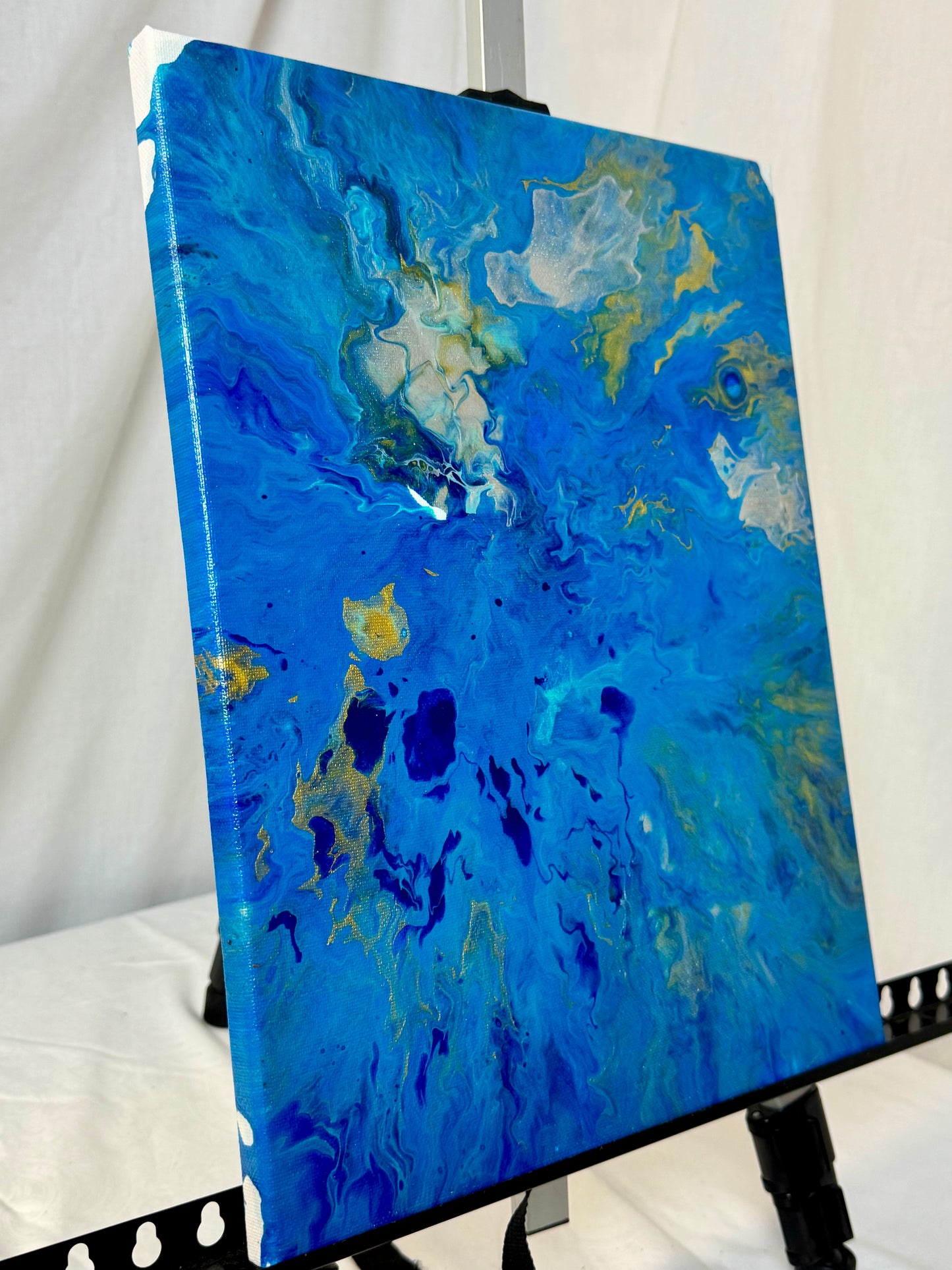 Primal Blue — 11x14 Blue & Gold Acrylic Paint Pour Canvas
