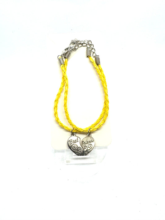 #1”Best Friends But Make It Chaos 💛 | Handmade Yellow Braided Bracelet | Split Heart Charm | Matching Friendship Jewelry | FDSS One-of-a-Kind”
