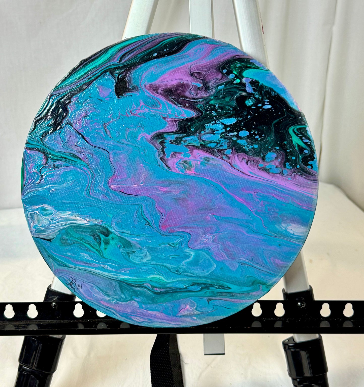 Moon — 10” Round Paint Pour Canvas