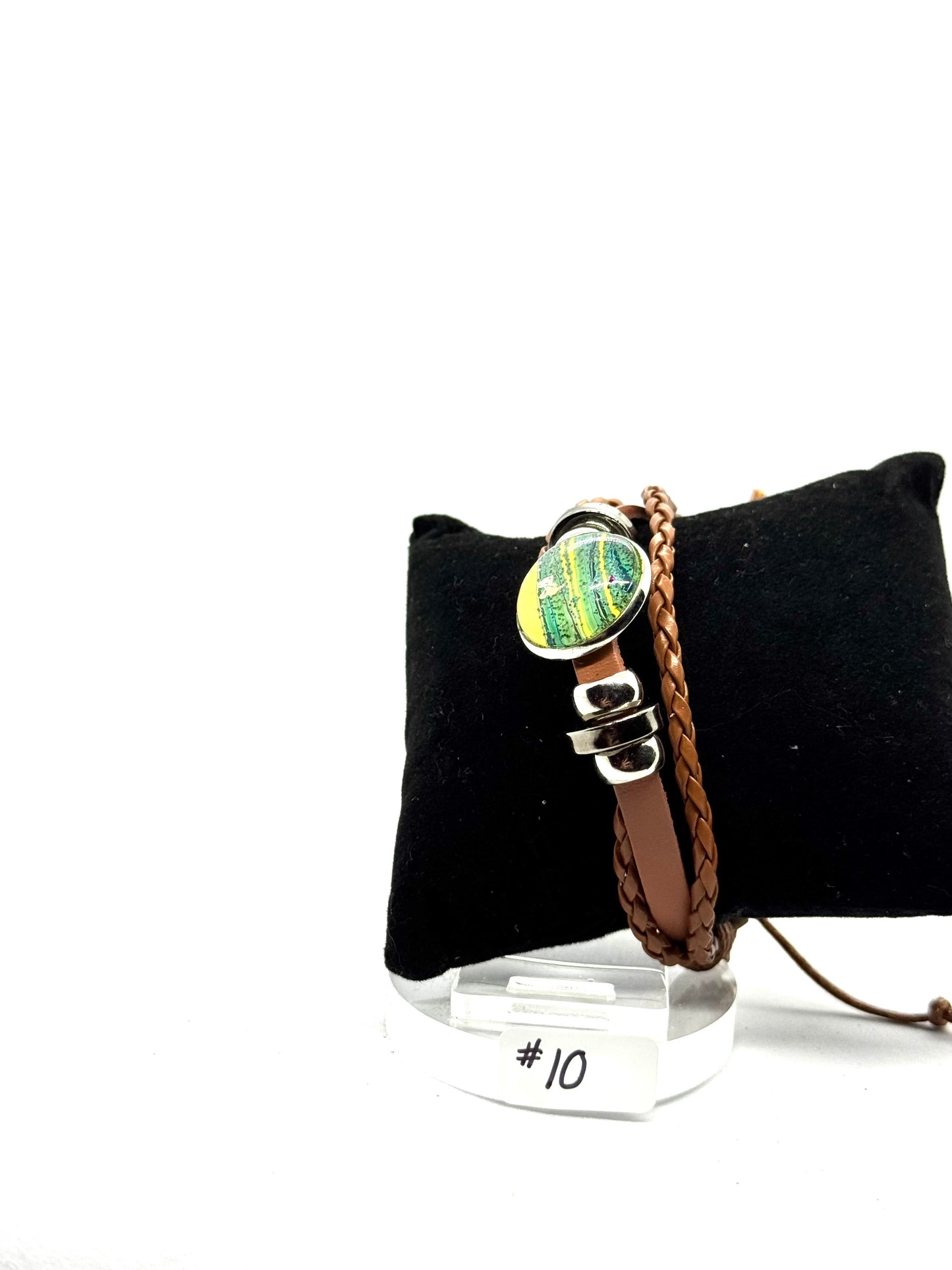 #10 FDSS Toxic Glow Leather Wrap Bracelet — Green Chaos Glass Dome | Handmade One-of-One Statement Jewelry | Earthy Dark Aesthetic Wrist Armor