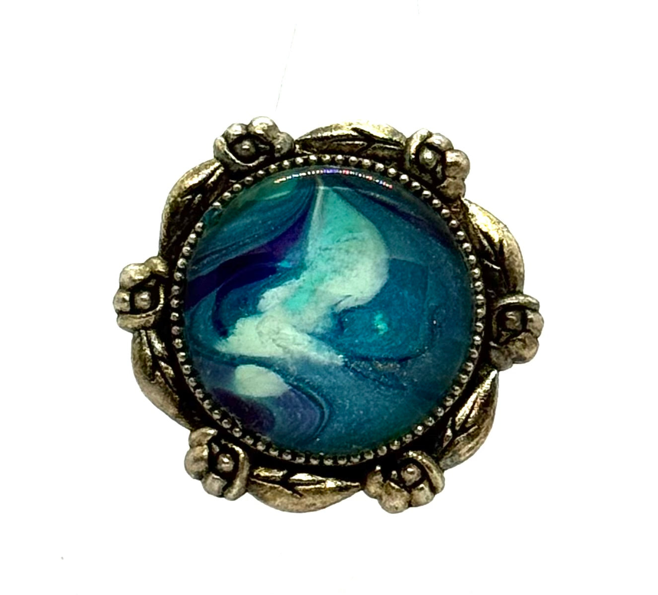 #12 Ocean Dream Glass Dome Statement Ring – Teal Blue Swirl Vintage Style Adjustable Ring
