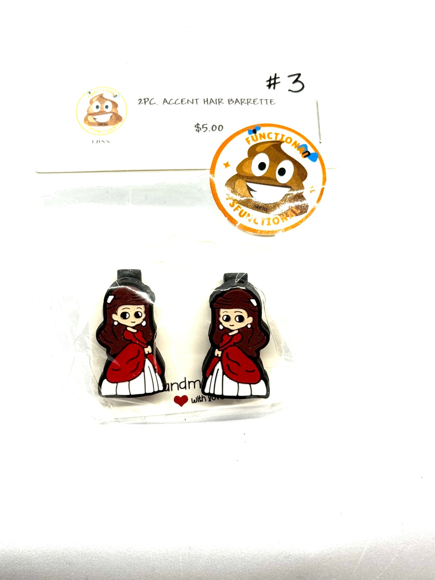 #3 Soft Drama Barrettes – Dark Hair Red Outfit Character Clips (2pc Set)