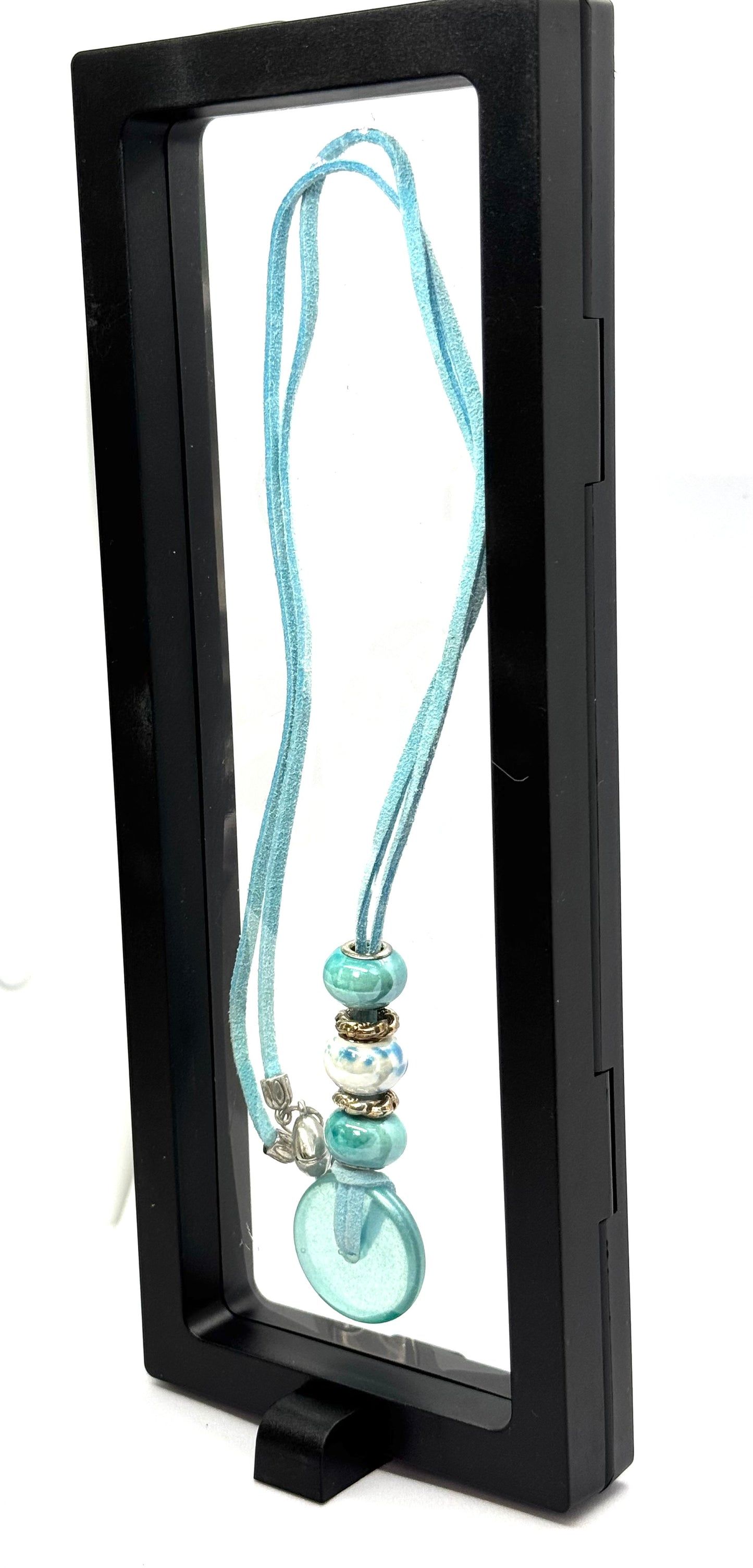 Aqua Beaded Pendant Necklace | Handmade Statement Jewelry | FDSS