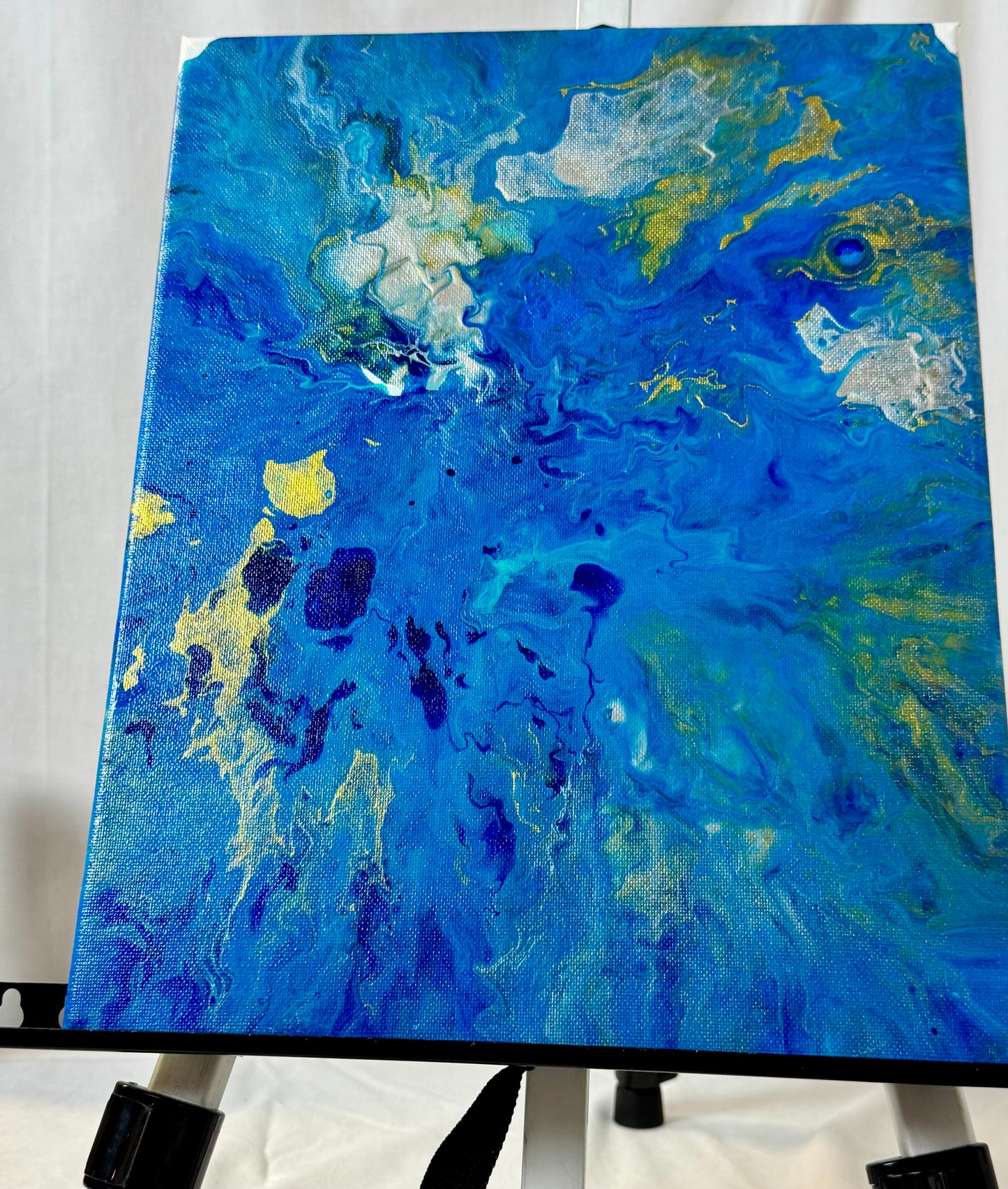 Primal Blue — 11x14 Blue & Gold Acrylic Paint Pour Canvas