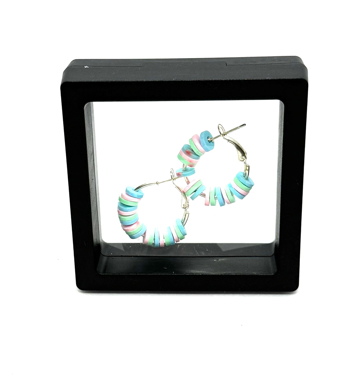 #14 Cotton Candy Chaos Hoop Earrings – Pastel Beaded Silver Hoop Earrings