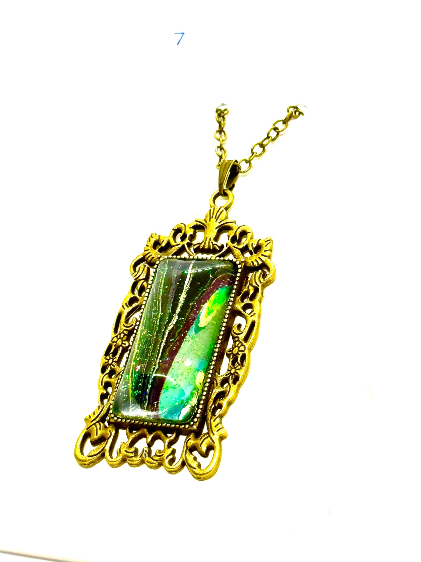Large Paint Pour Pendant Necklace #7