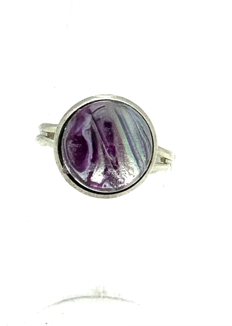 #1 Stormy Amethyst Chaos Glass Dome Ring – Purple Swirl Statement Ring