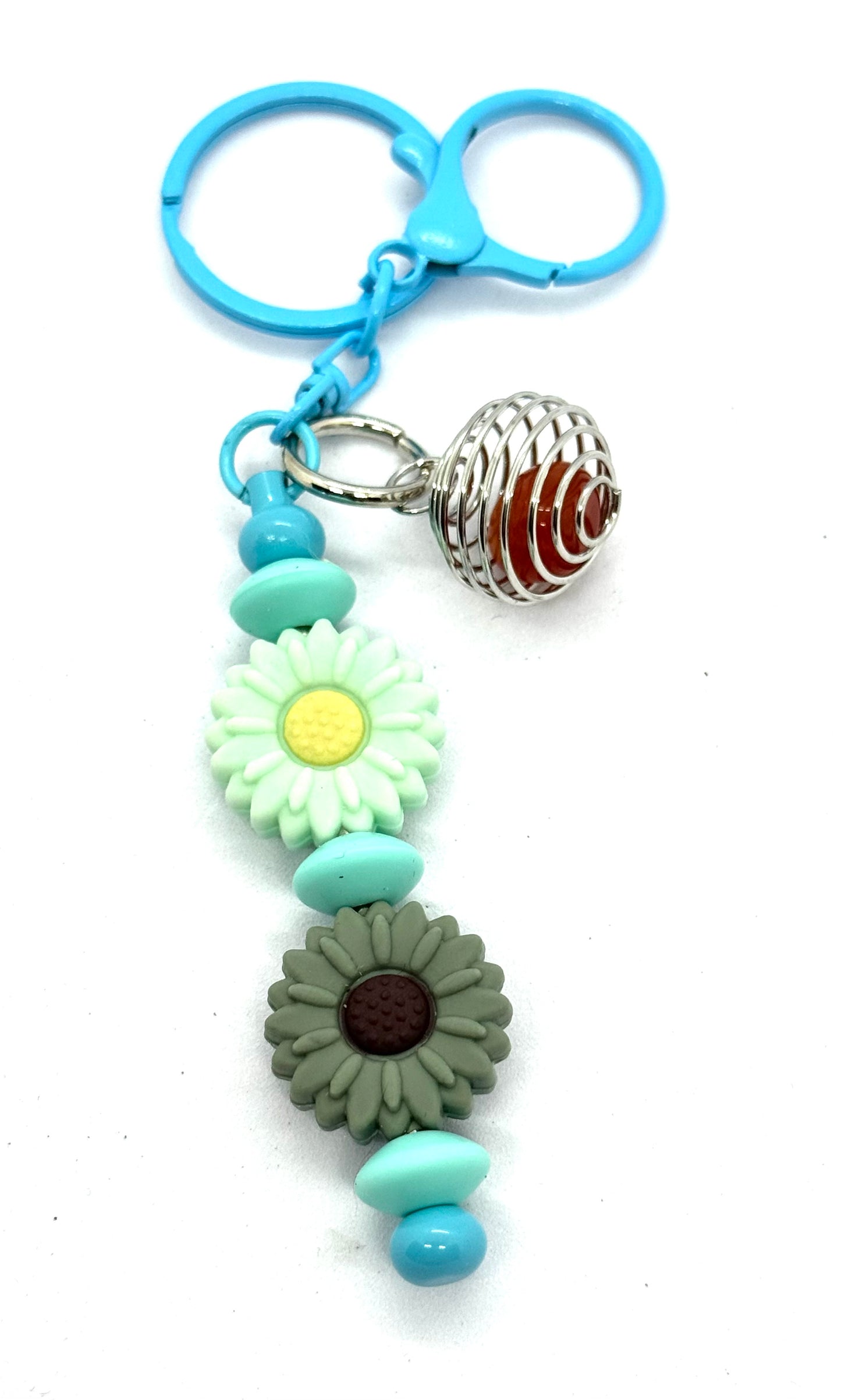 Bloom Through the Chaos | Handmade Double Daisy & Gemstone Keychain