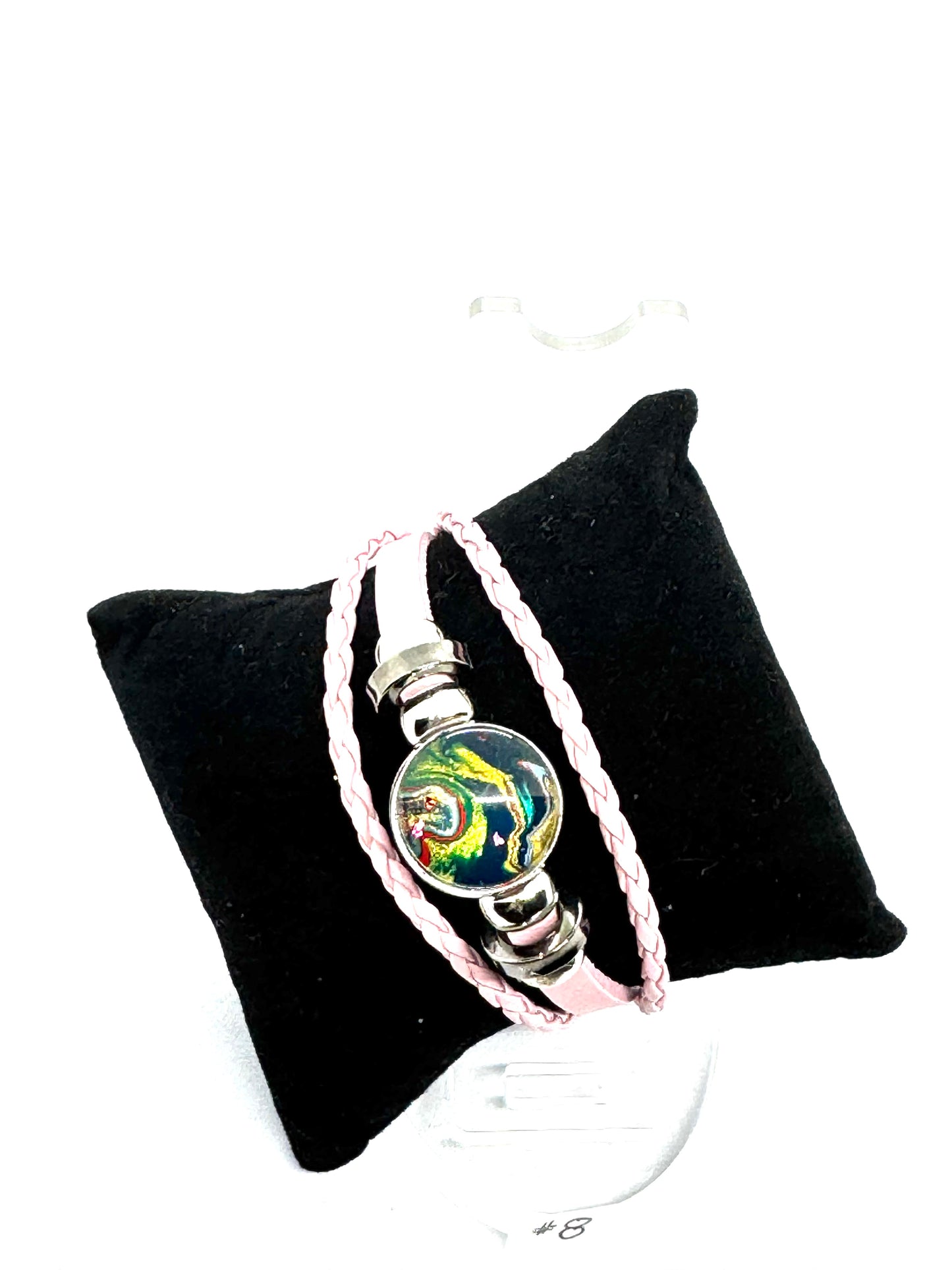 #8 FDSS Chaos Orbit Pink Wrap Bracelet — One-of-a-Kind Paint Pour Statement Piece | Handmade Resin Jewelry