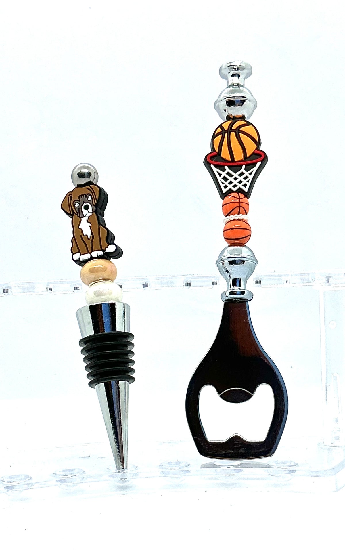 The Pop It & Stop It Set | Basketball Bottle Opener & Boxer Dog Wine Stopper