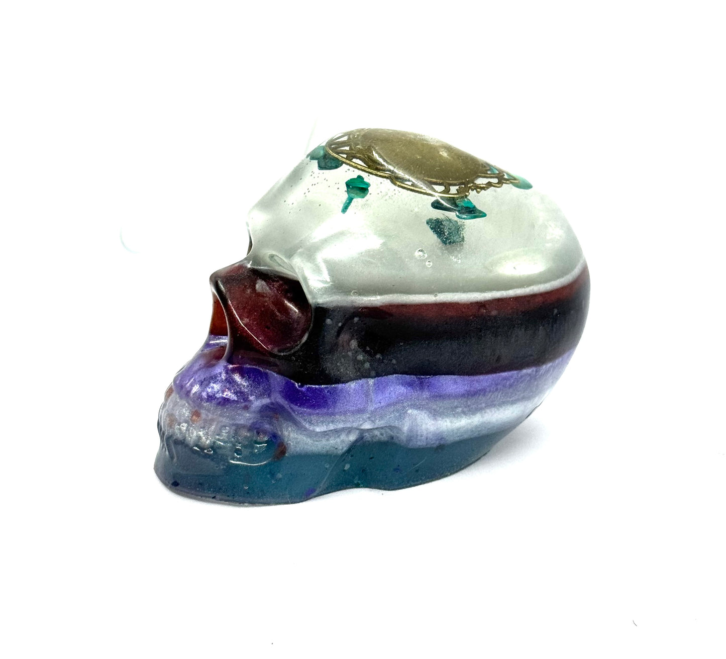 “Buried Crown” Multi-Layer Resin Skull – Ocean Relic Chaos Piece | Handmade Gothic Decor