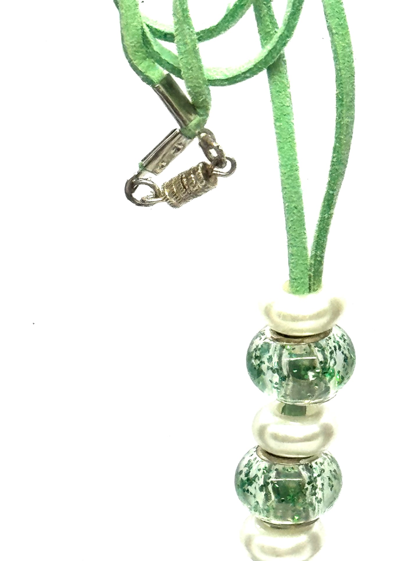 Green Beaded Pendant Necklace | 36” Cord | Screw Clasp | Handmade Statement Chaos