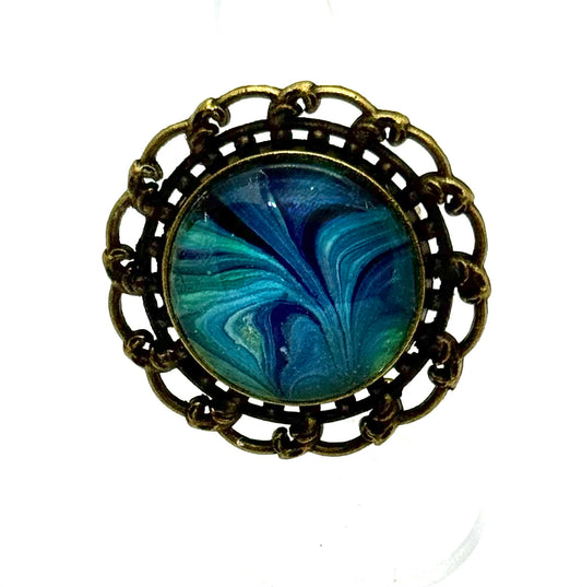 #15 Midnight Tide Chaos Ring – Deep Blue Swirl Statement Piece