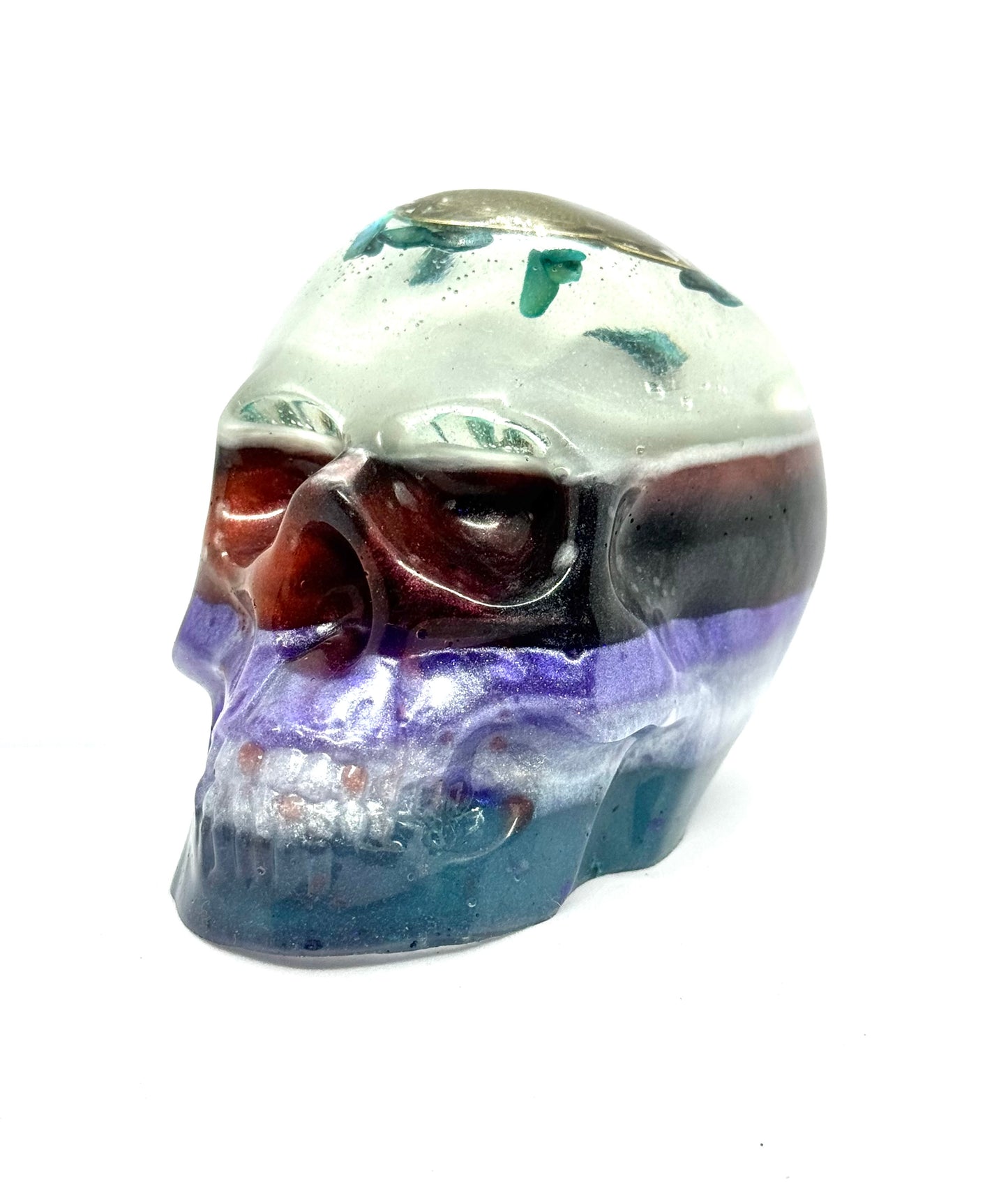 “Buried Crown” Multi-Layer Resin Skull – Ocean Relic Chaos Piece | Handmade Gothic Decor