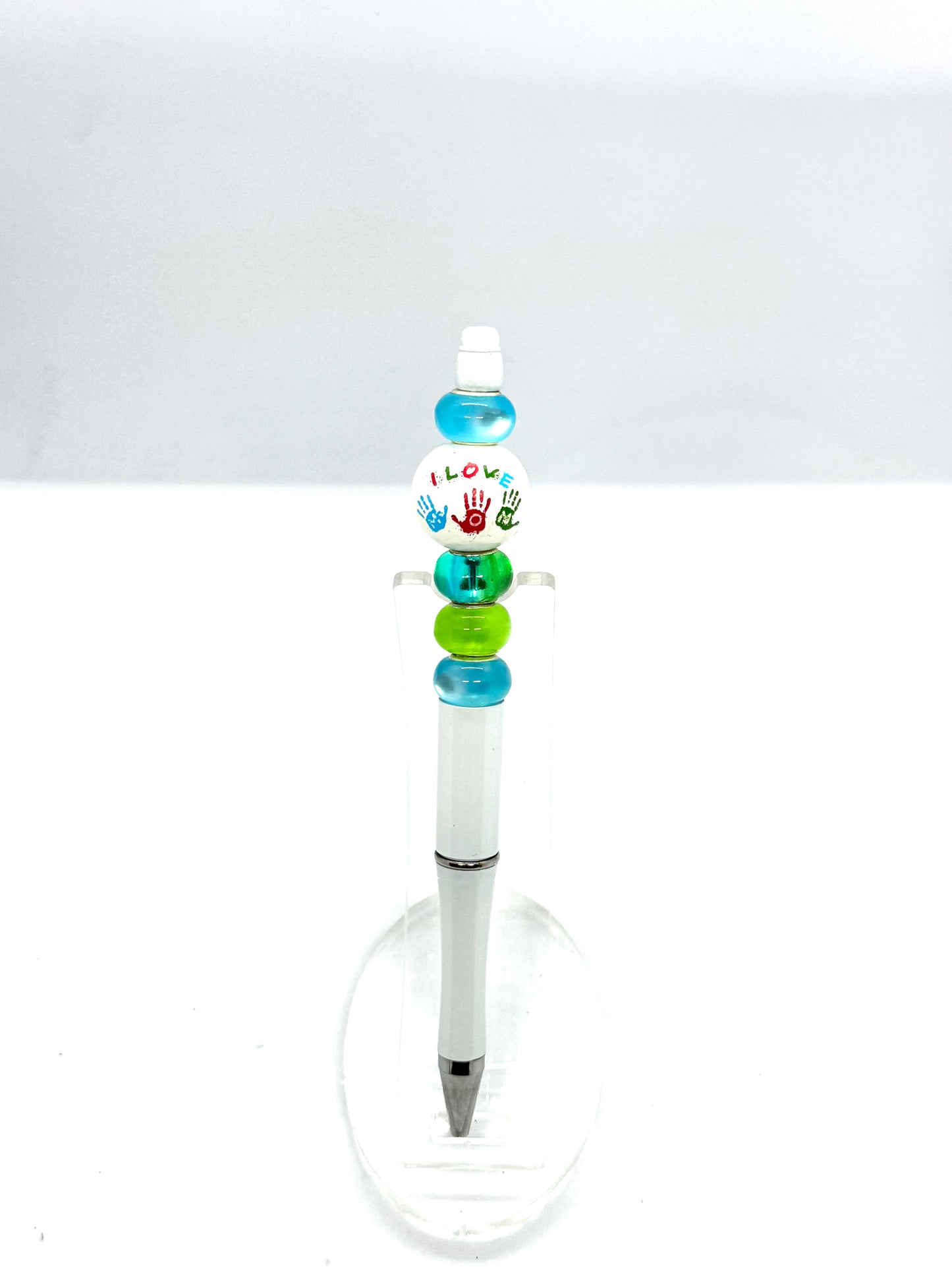 White “I Love Mom” Beaded Pen