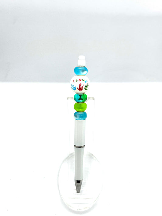 White “I Love Mom” Beaded Pen