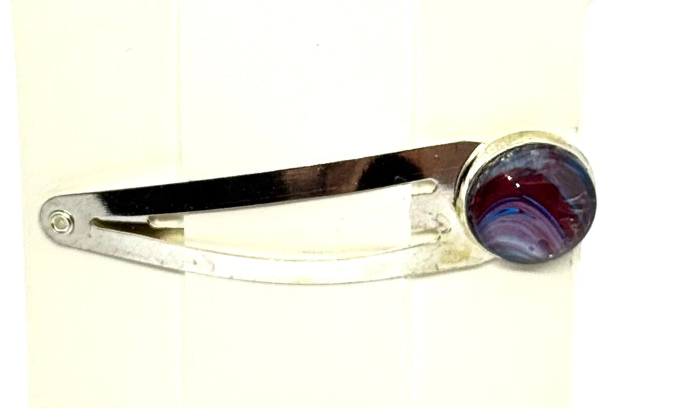The “Running on Sass & Spite” Handmade Snap Hair Clip – Burgundy & Midnight Swirl