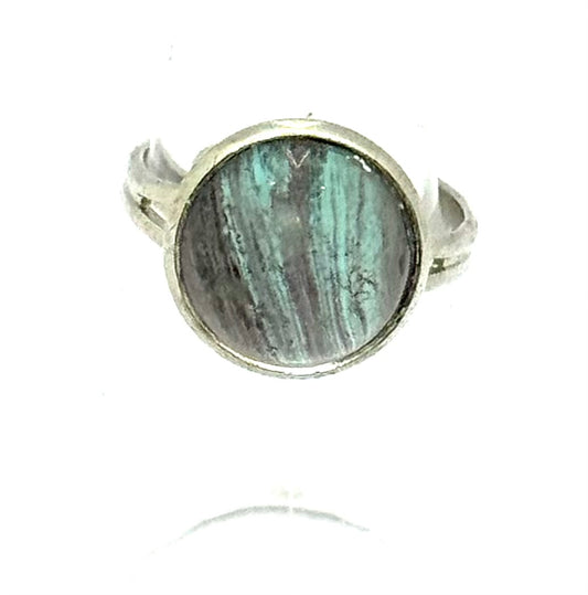#3 Teal Eclipse Glass Dome Ring – Smoky Green & Gray Statement Ring