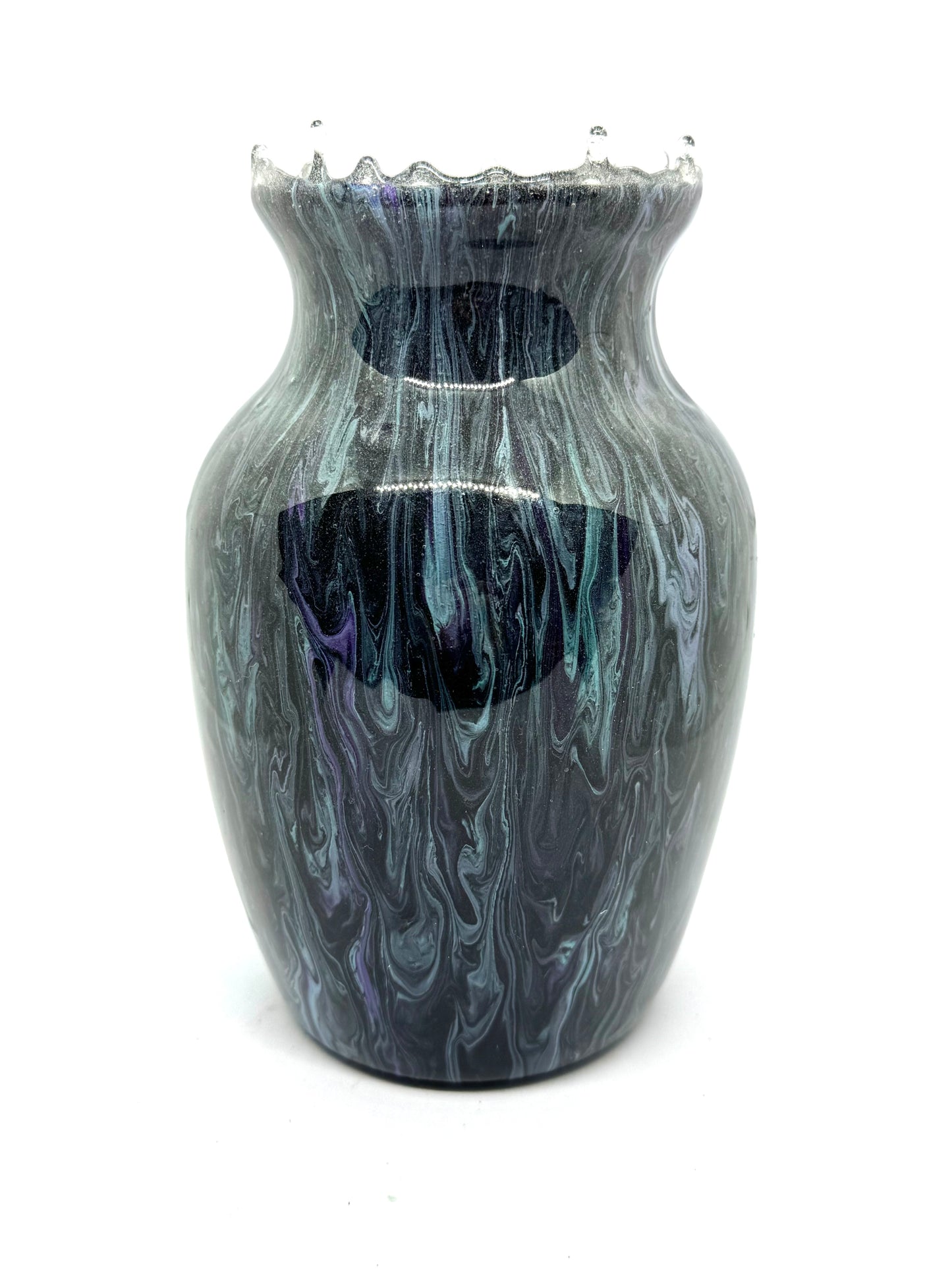 Midnight Void Resin Vase (Smoke + Violet Chaos Drip Rim)