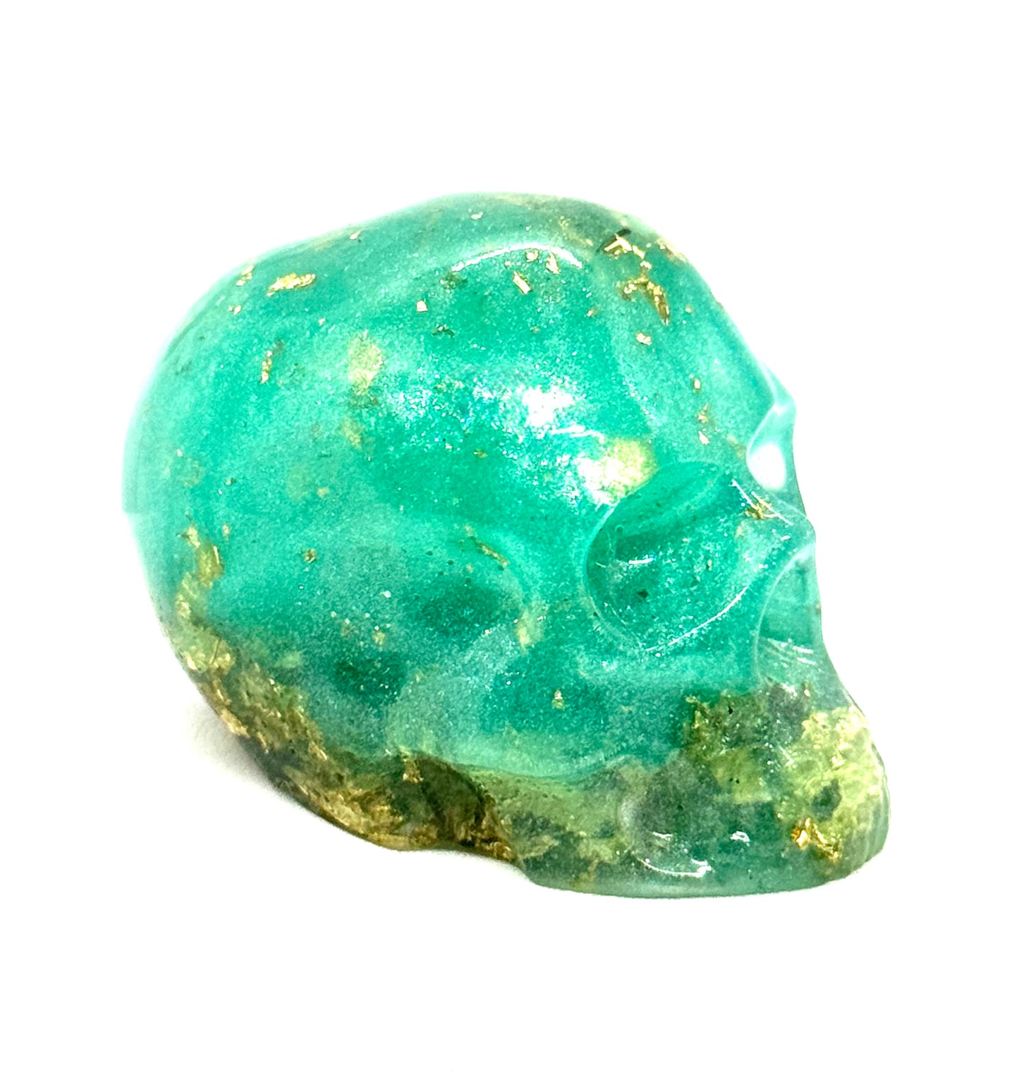 “Ocean Poison” Teal & Gold Skull – Resin Chaos Piece