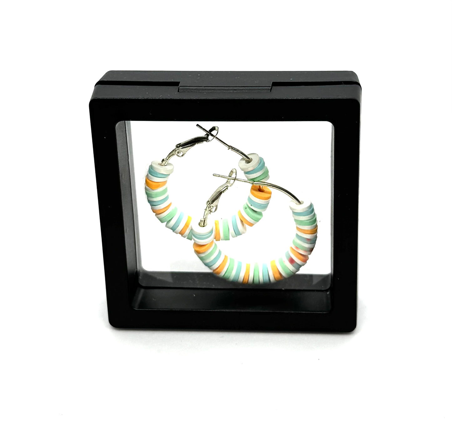 #9 Pastel Chaos Hoop Earrings – Handmade Beaded Silver Hoop Earrings