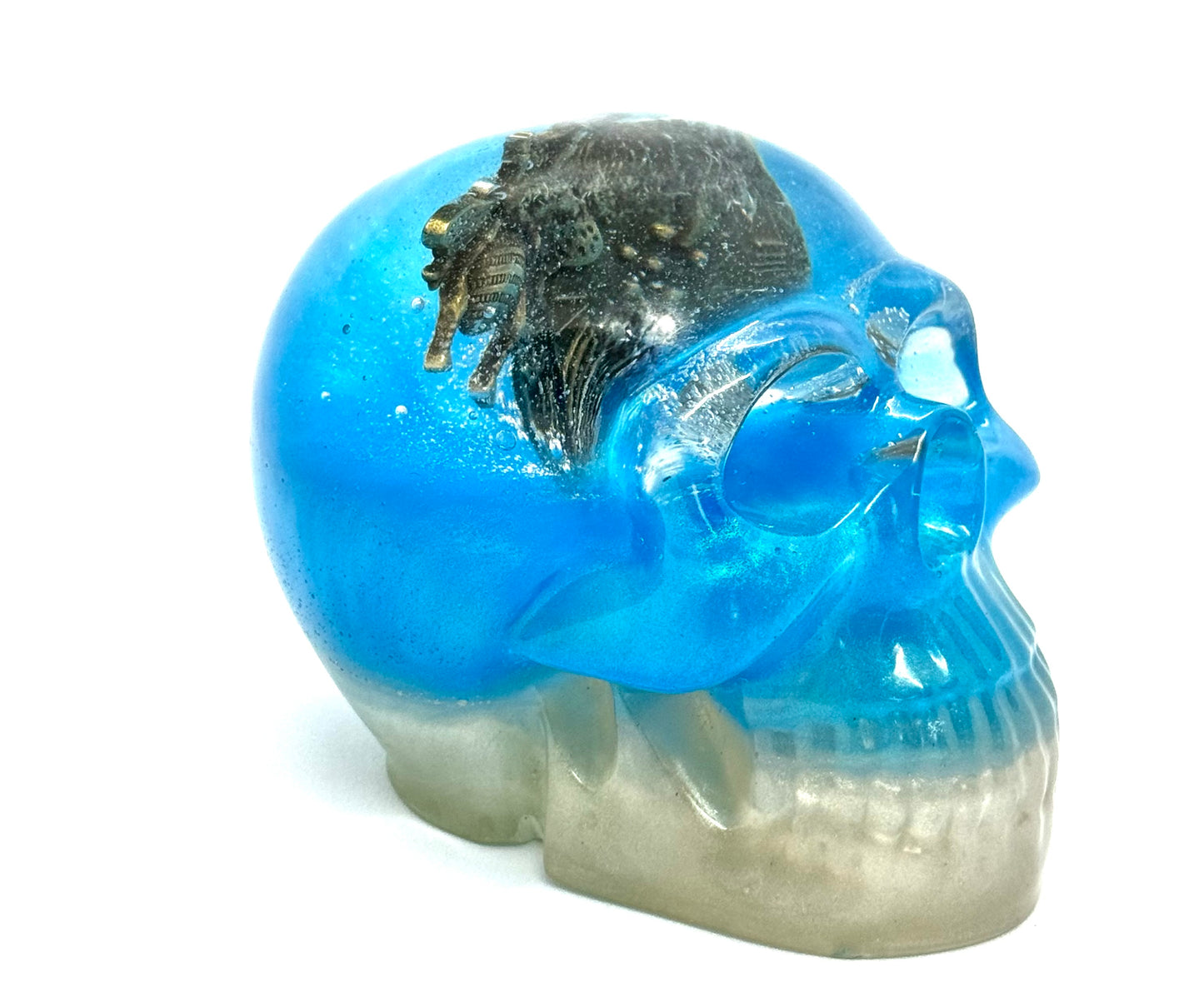 “Bugged Thoughts” Resin Skull w/ Scarab Core — One-of-a-Kind FDSS Chaos Skull | Handmade Gothic Art Decor | Creepy Cool Statement Piece