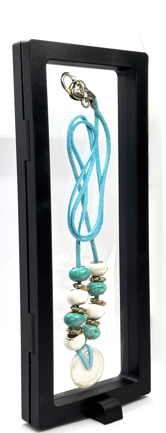 Ocean Calm (But Make It Chaos) Necklace | Turquoise & Ivory Beaded Pendant | 28” Cord | Heart Clasp